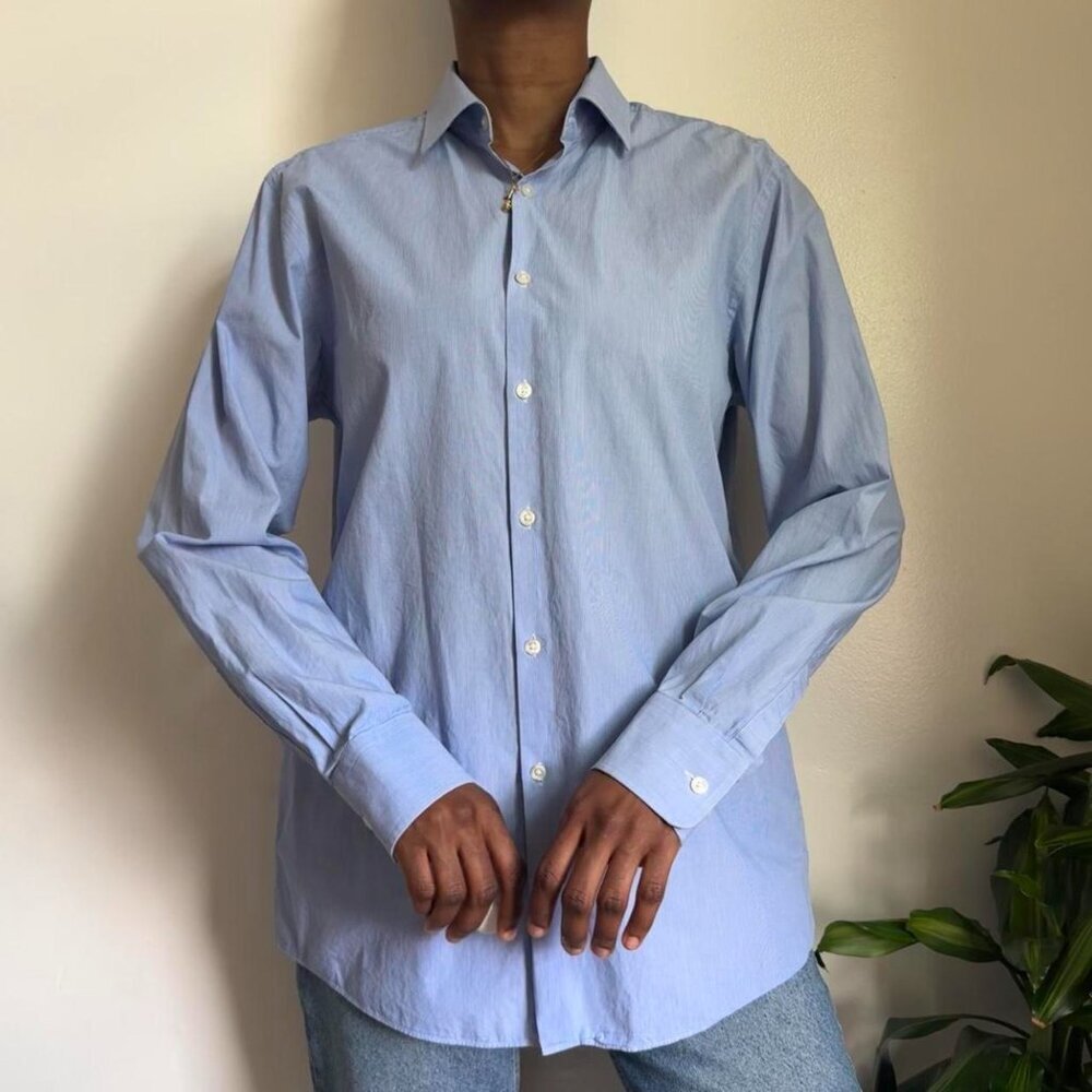 Vintage Minimalist lightweight striped button down long sleeves shirt‎ - Picture 4 of 5